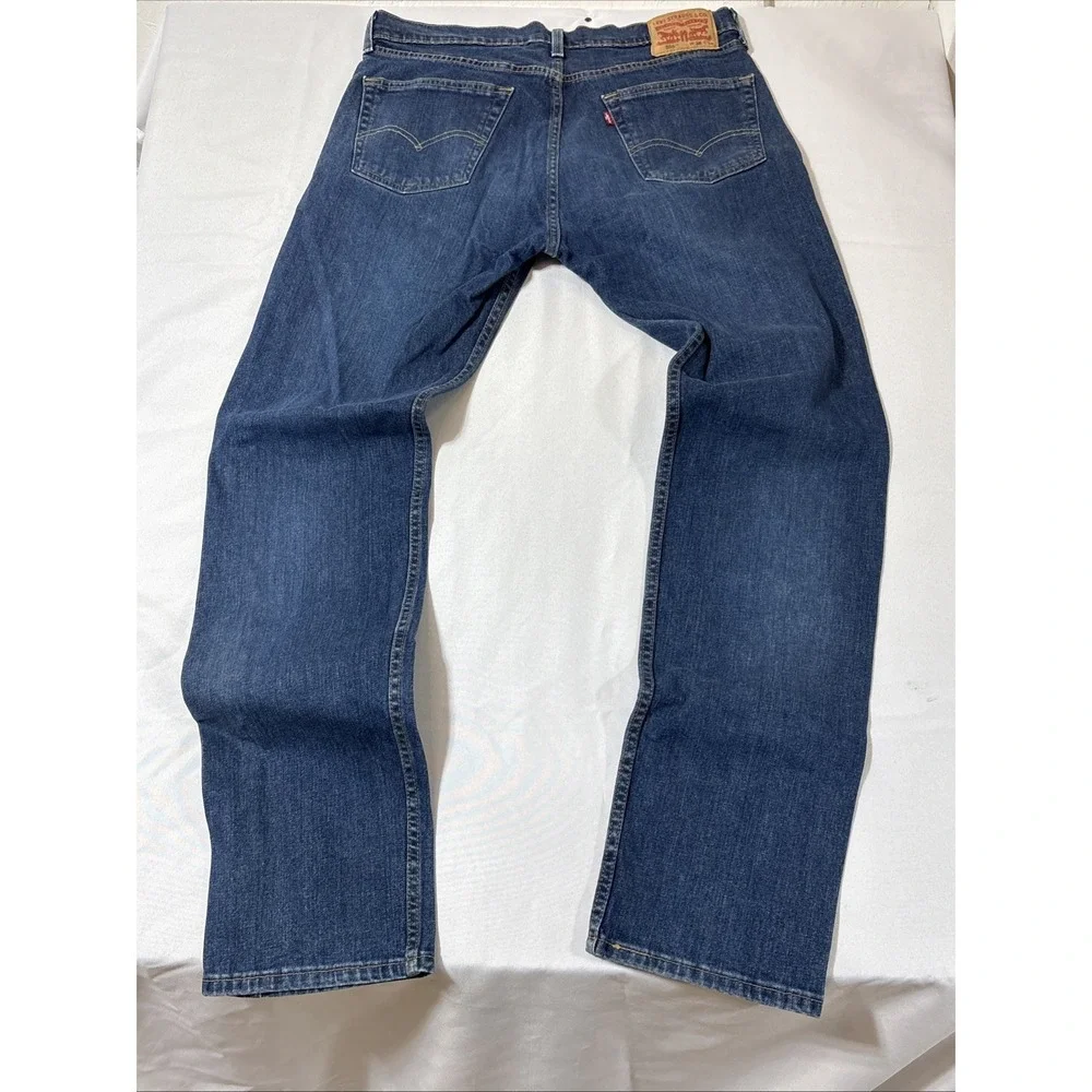Men's Size 34x33 Levi 505 Regular Fit Denim Blue Jeans Medium‎ Dark Wash Stretch